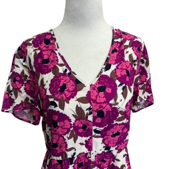 Frank & Oak Pink Floral V-Neck Peplum Top Size XS - Picture 3 of 10